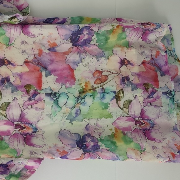 Soft Surroundings Sheer Lined floral Pastel  Multicolor Boho blouse Sz XS - Picture 9 of 9